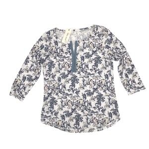 NEW Tribal Jeans Waffle‎ Knit Top Floral Print Top Celery Women's Size Small
